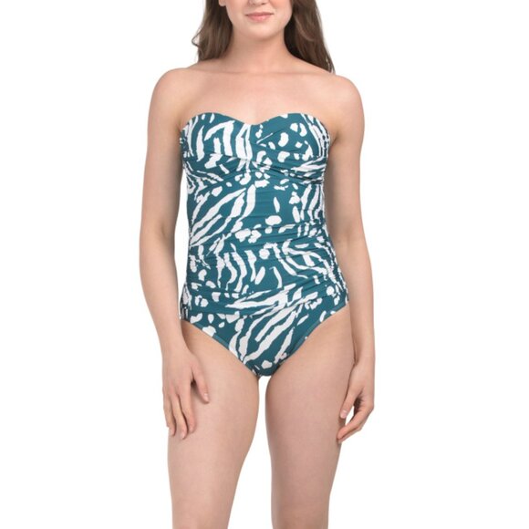 ANNE COLE Jungle Fever Twist Front Strapless One-piece Swimsuit - Picture 1 of 2